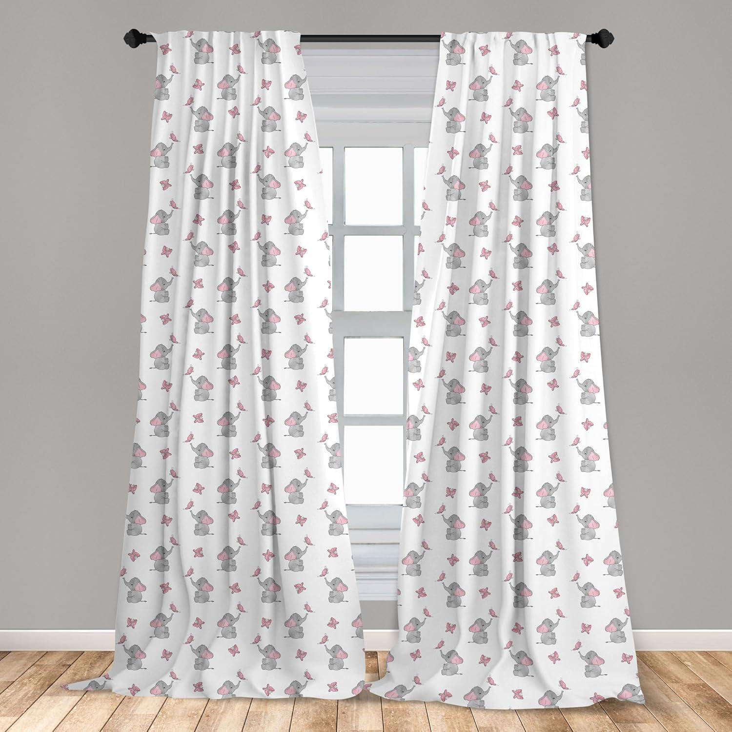 Ambesonne Animal Cartoon Curtains, Butterfly, Pair of 28"x63", Pale Pink White Grey