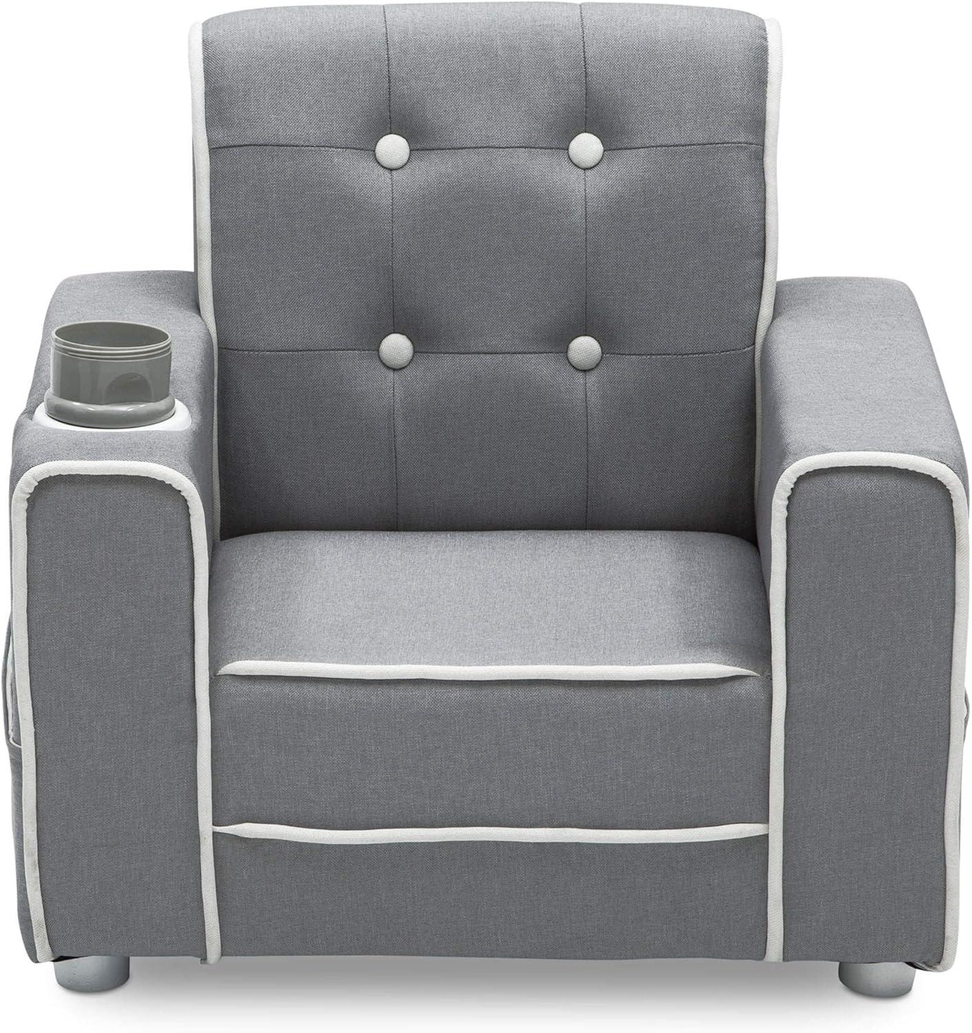 Chelsea Light Grey and White Upholstered Kids Chair with Cup Holder