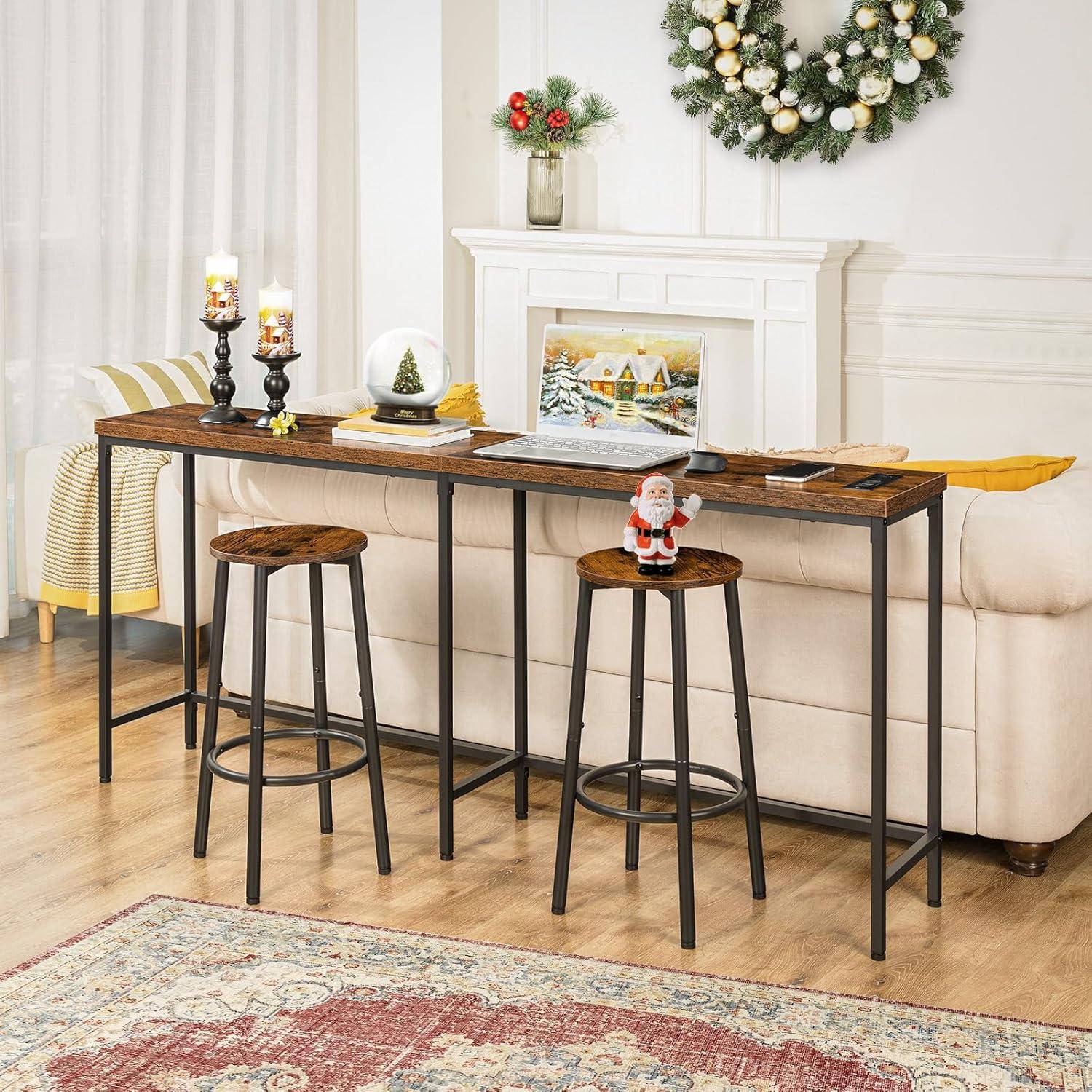 Rustic Brown 71'' Wood Console Table with USB Ports