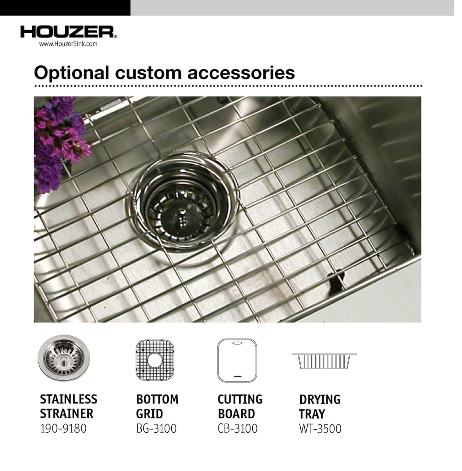 Houzer 32 in Stainless Topmount 4-hole 50/50 Double Corner Kitchen Sink w/ Strainer,Grid-LCR-3221-C