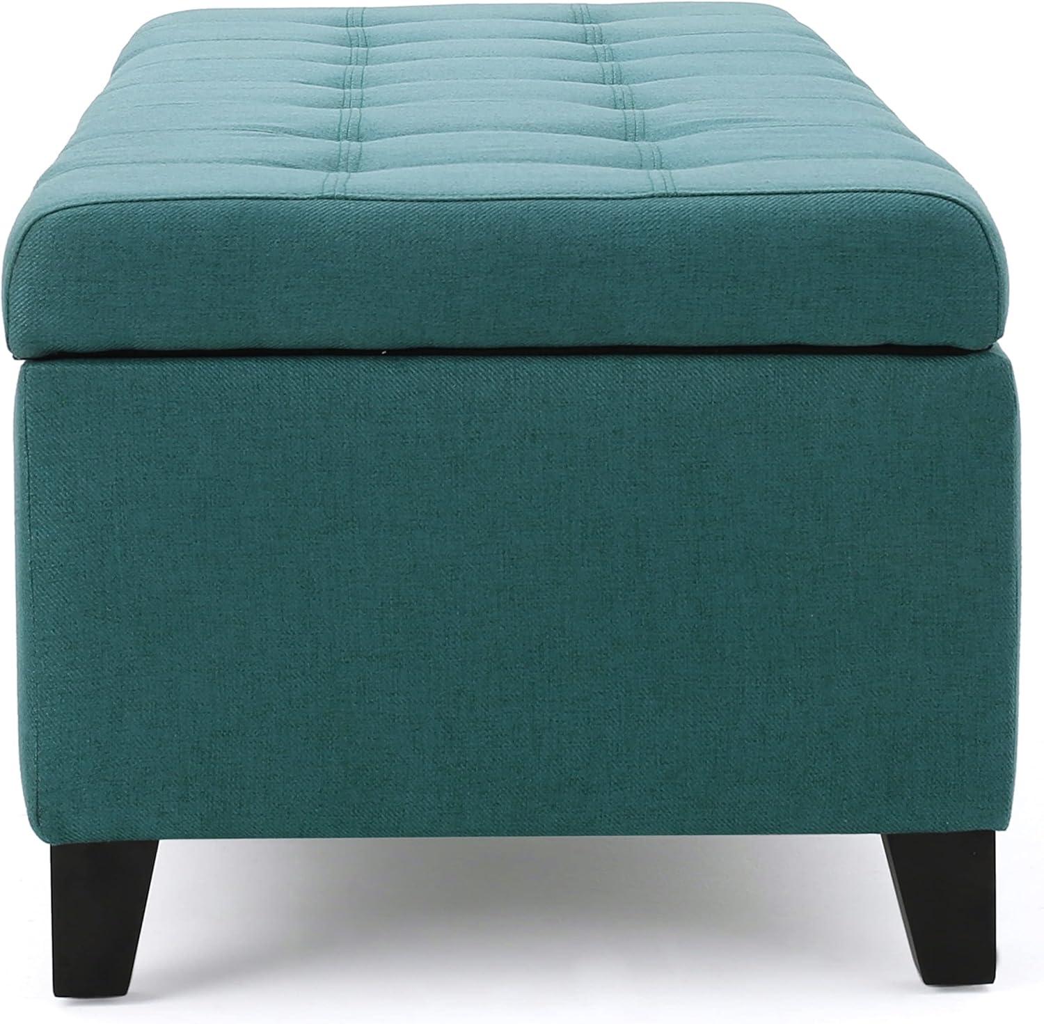 GDF Studio Wendover Contemporary Fabric Tufted Storage Ottoman Bench, Dark Teal and Dark Brown