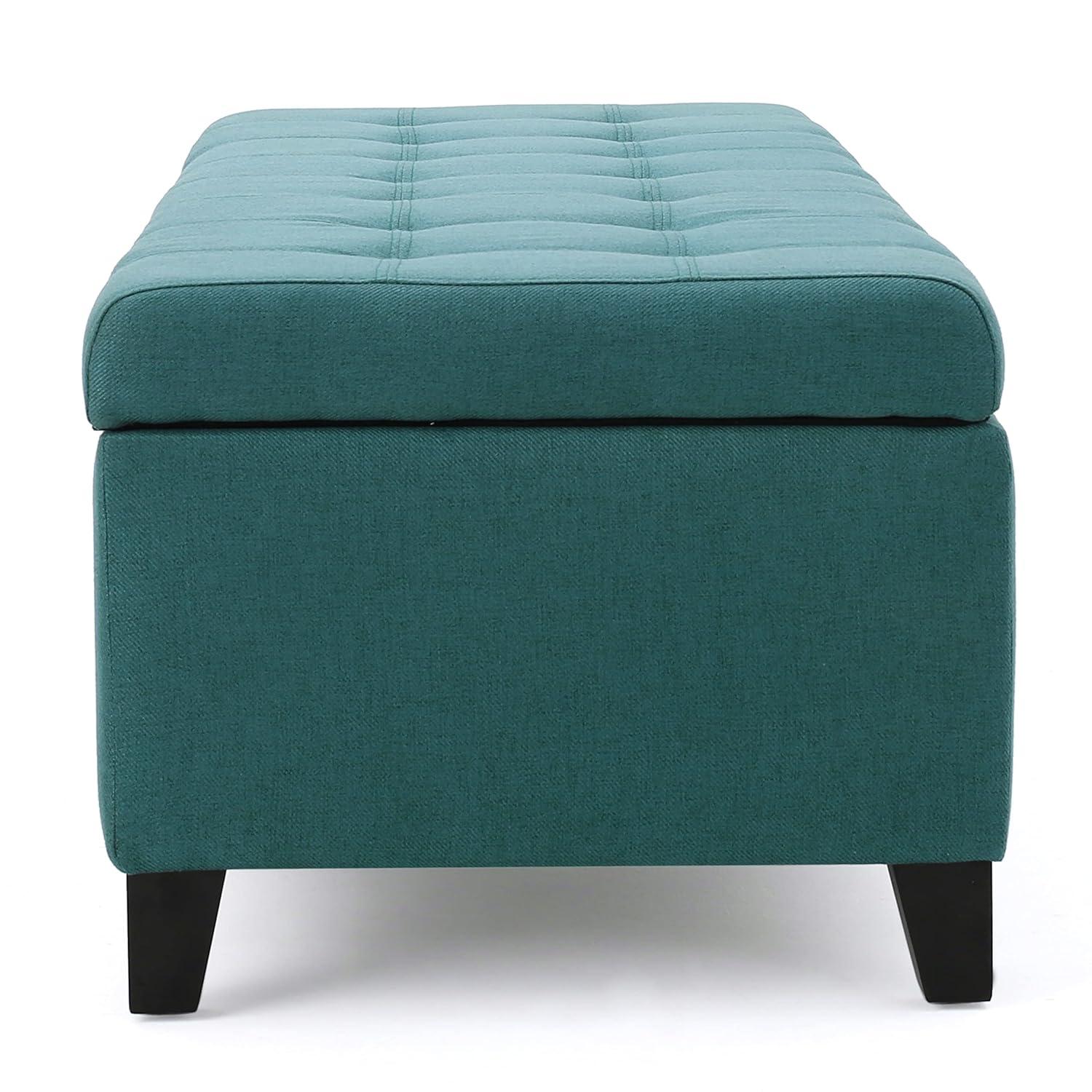 Mission Storage Ottoman - Dark Teal - Christopher Knight Home: Upholstered, Tufted Top, Rectangular Shape