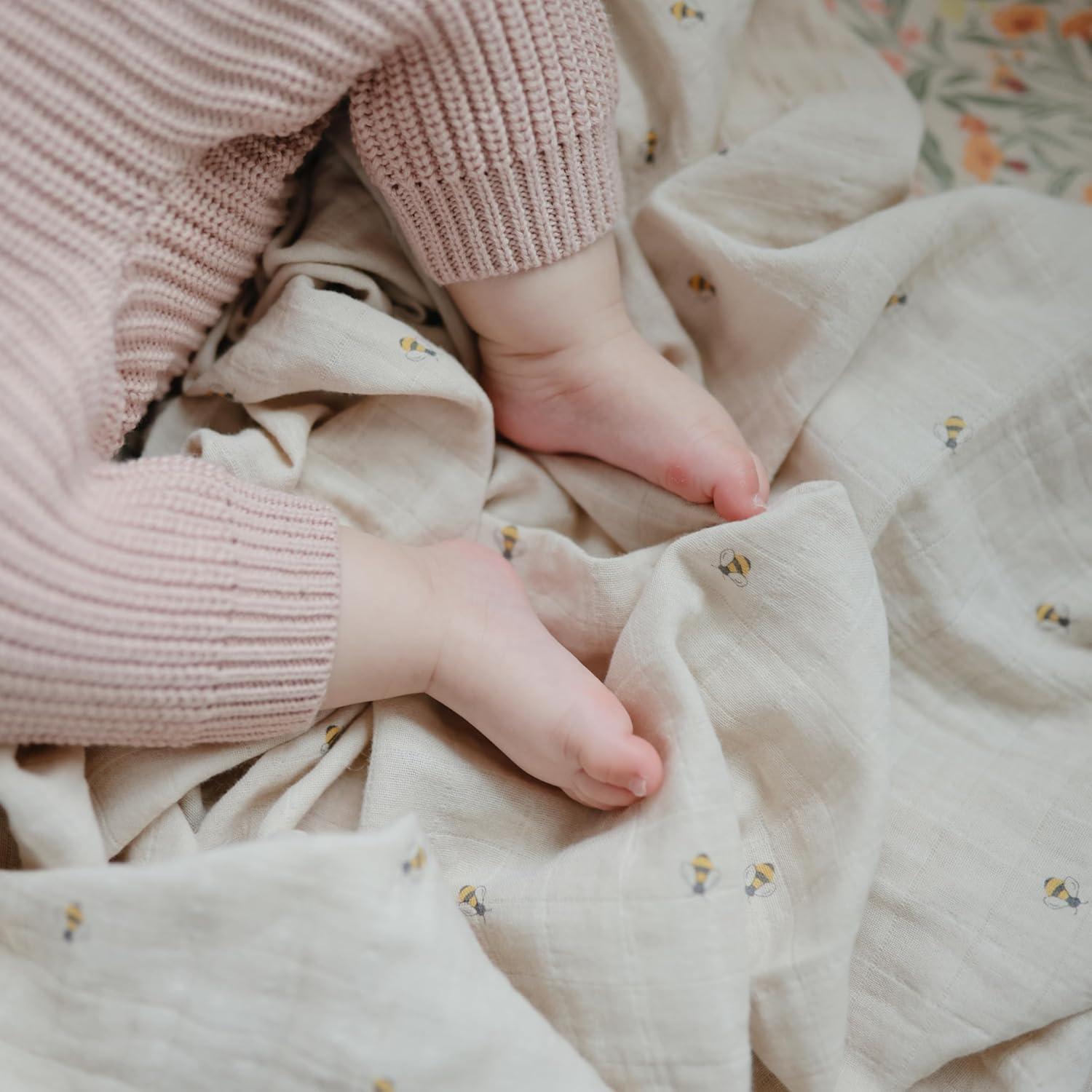 Organic Cotton Muslin Swaddle Blanket Natural Stripe One Size