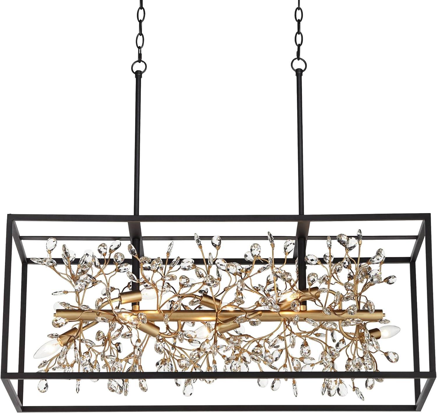 Possini Euro Design Carrine Black Gold Linear Pendant Chandelier 38 1/2" Wide Modern Clear Crystal 8-Light Fixture for Dining Room Kitchen Island Home