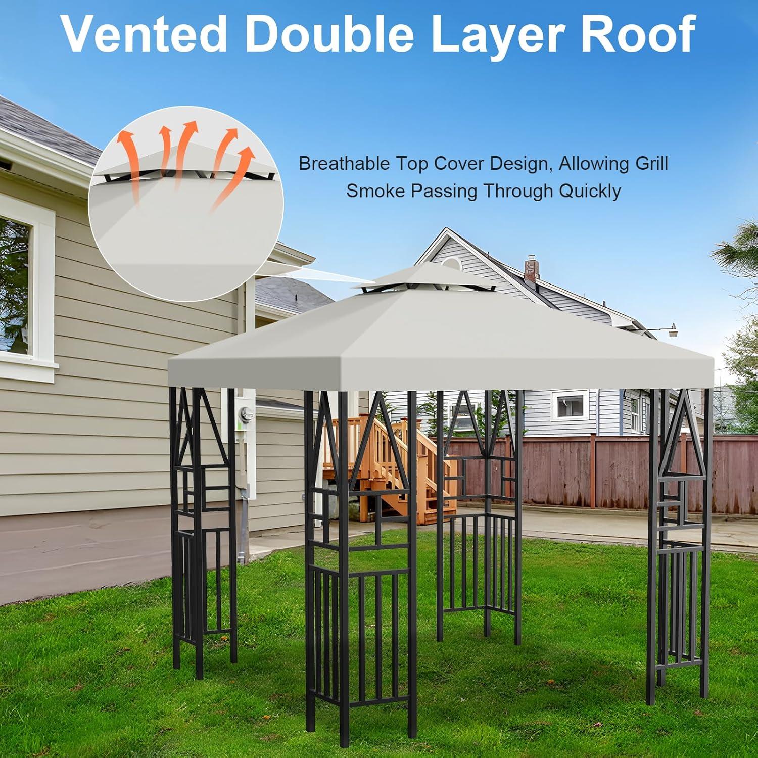 Sunny Replacement Canopy Top Cover for 10'X10' Gazebo Polyester Double Tiers for Outdoor Garden Patio Pavilion Sunshade