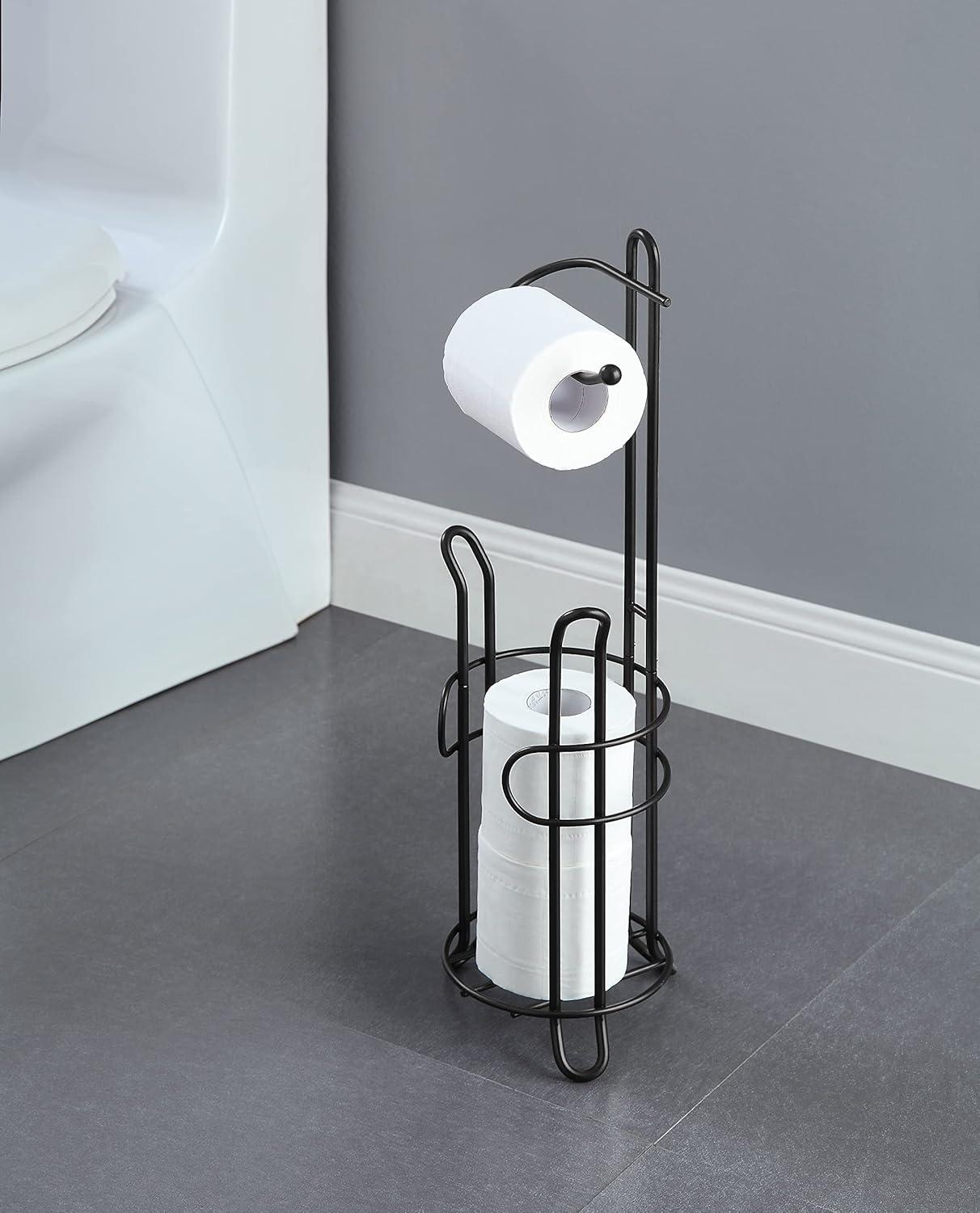 Black Metal Freestanding Toilet Paper Holder with Storage