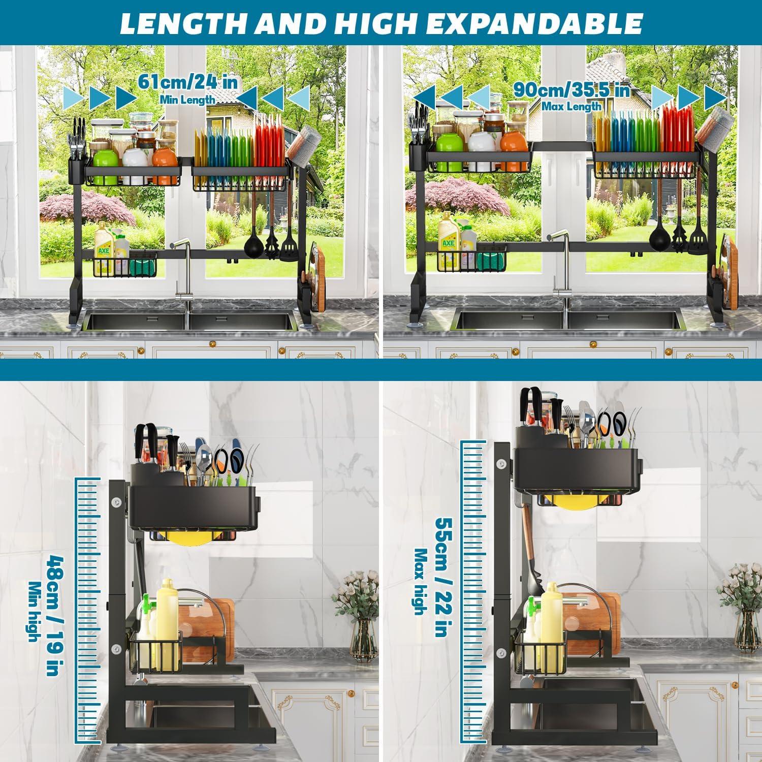 Black Stainless Steel Expandable Over Sink Dish Drying Rack