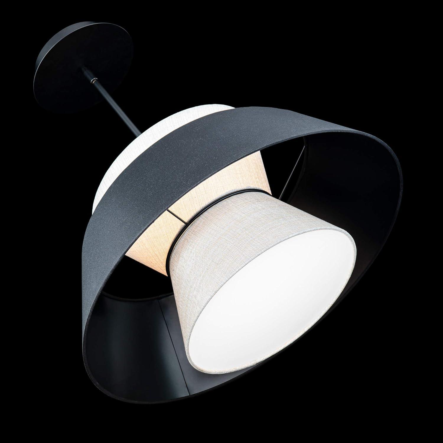 Rena Matte Black Aluminum LED Drum Pendant with Beige Fabric Shade