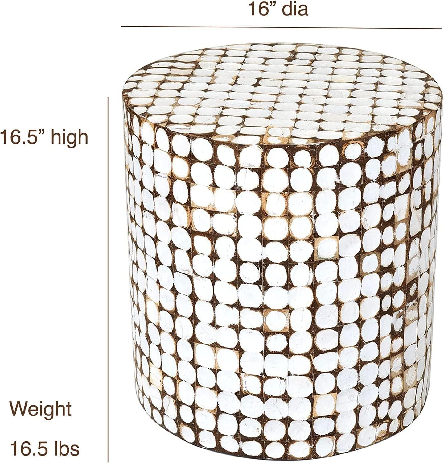 Coastal Breeze White Coconut & Wood Mosaic Round Table 16"