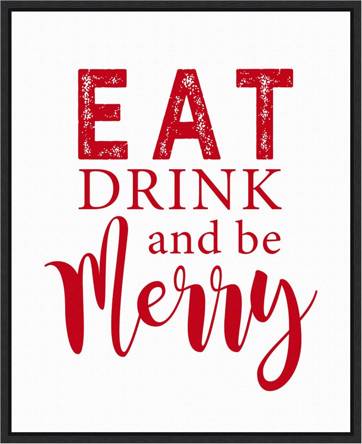 Eat Drink and Be Merry Red Framed Canvas Wall Art