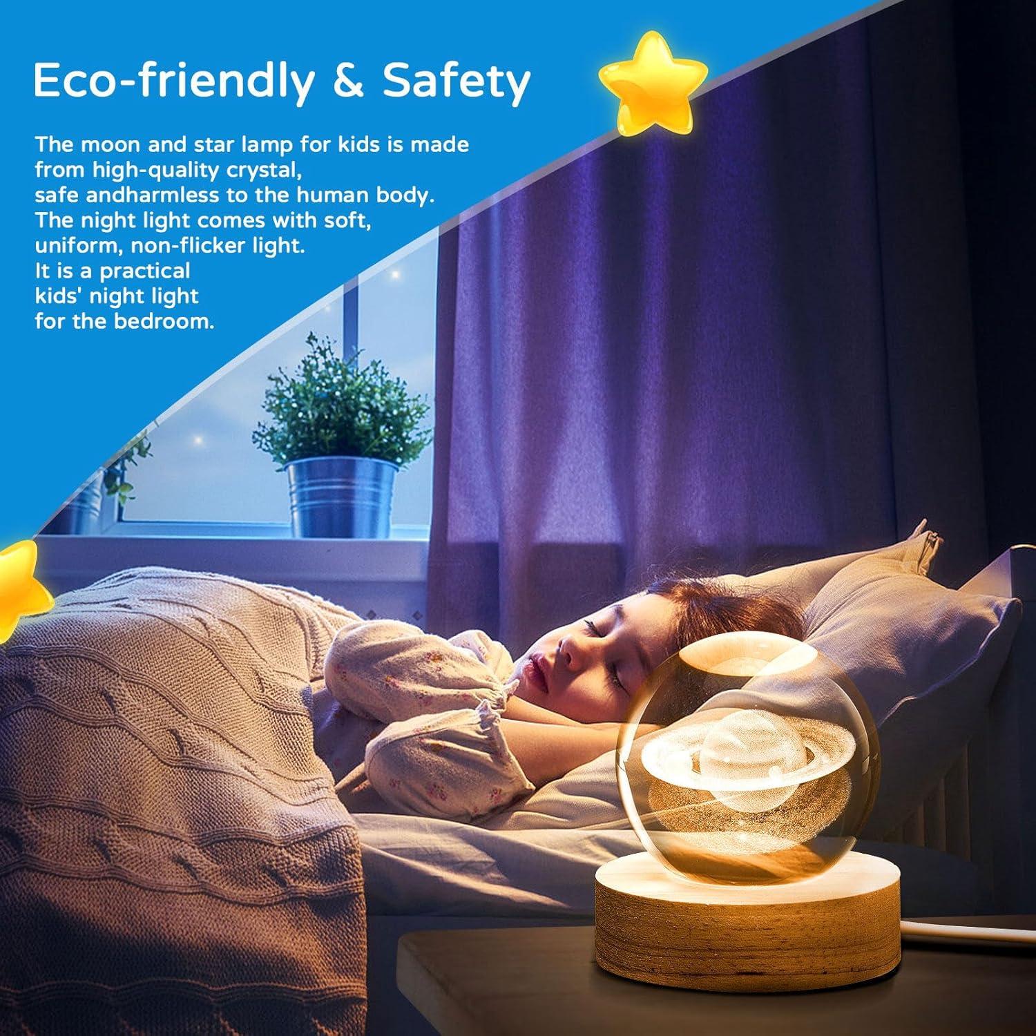 Saturn Crystal Ball, 2.4 inch(6cm) LED Solar System Crystal Glass Sphere Lamp with Wooden Base, Decorative Glass Ball Saturn Planet Model Decor Space Universe Gifts for Men, Friends and Girls