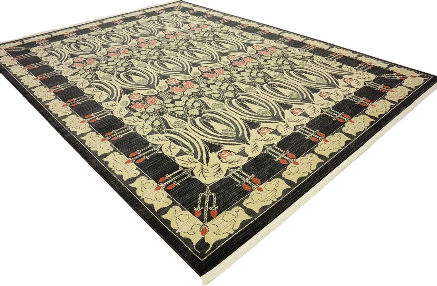 Unique Loom Canmore Edinburgh Rug Black/Cream 9' x 12' 2" Rectangle Border Bohemian Perfect For Living Room Bed Room Dining Room Office