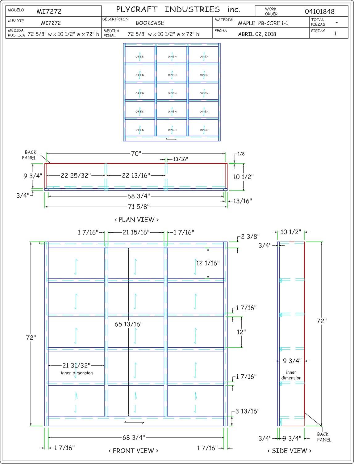 Winston Porter Flannagan Triple Wide Wood Bookcase, 15 Bookshelf, 72 inch Tall Storage and Display Bookshelf for Home Office and Living Room