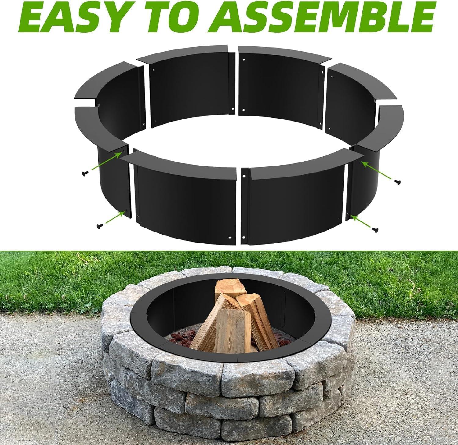 Fire Pit Ring Round 40 Outer 36 Inner Steel Liner DIY Campfire Firepit