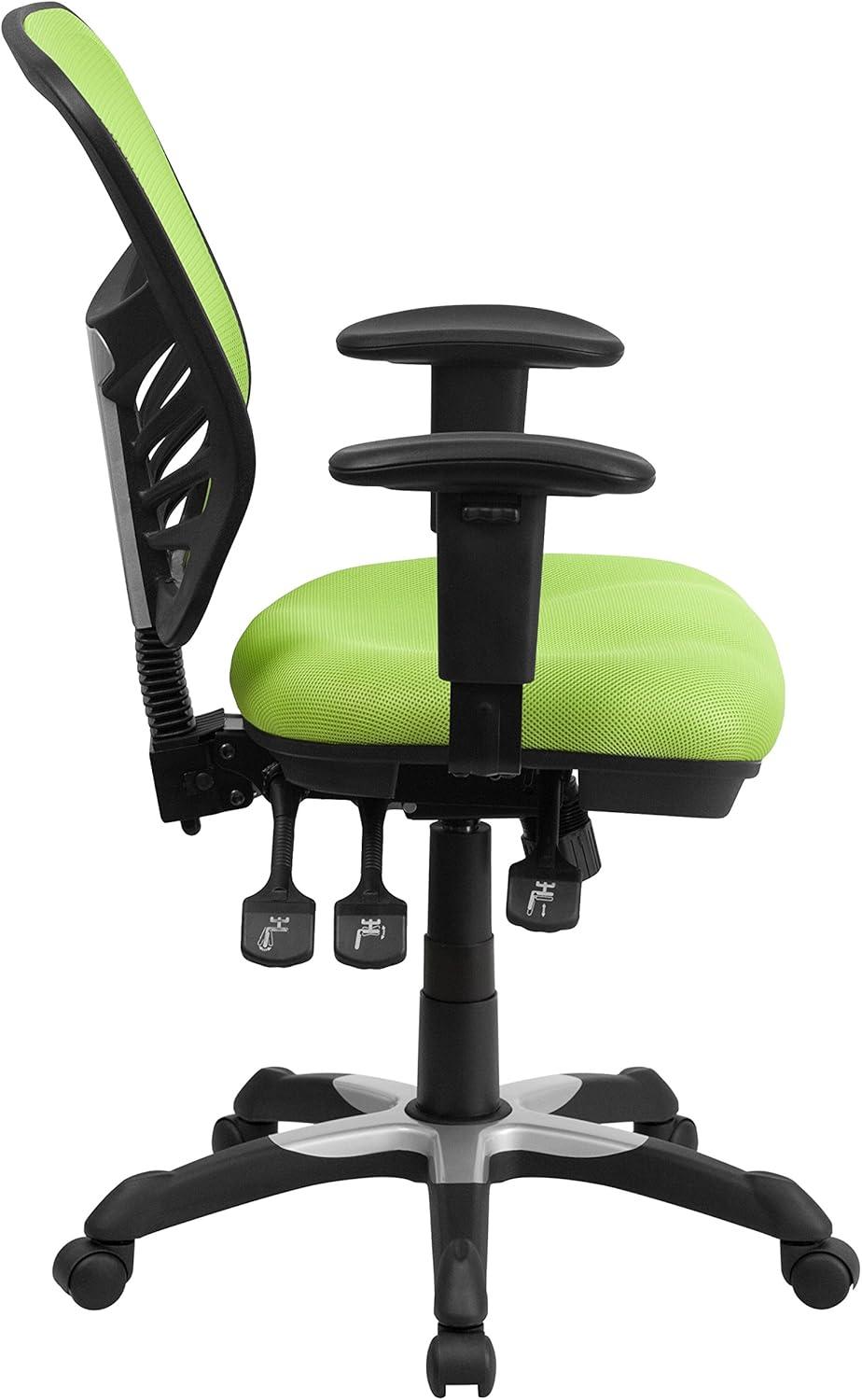 Flash Furniture Nicholas Mid-Back Green Mesh Multifunction Executive Swivel Ergonomic Office Chair with Adjustable Arms