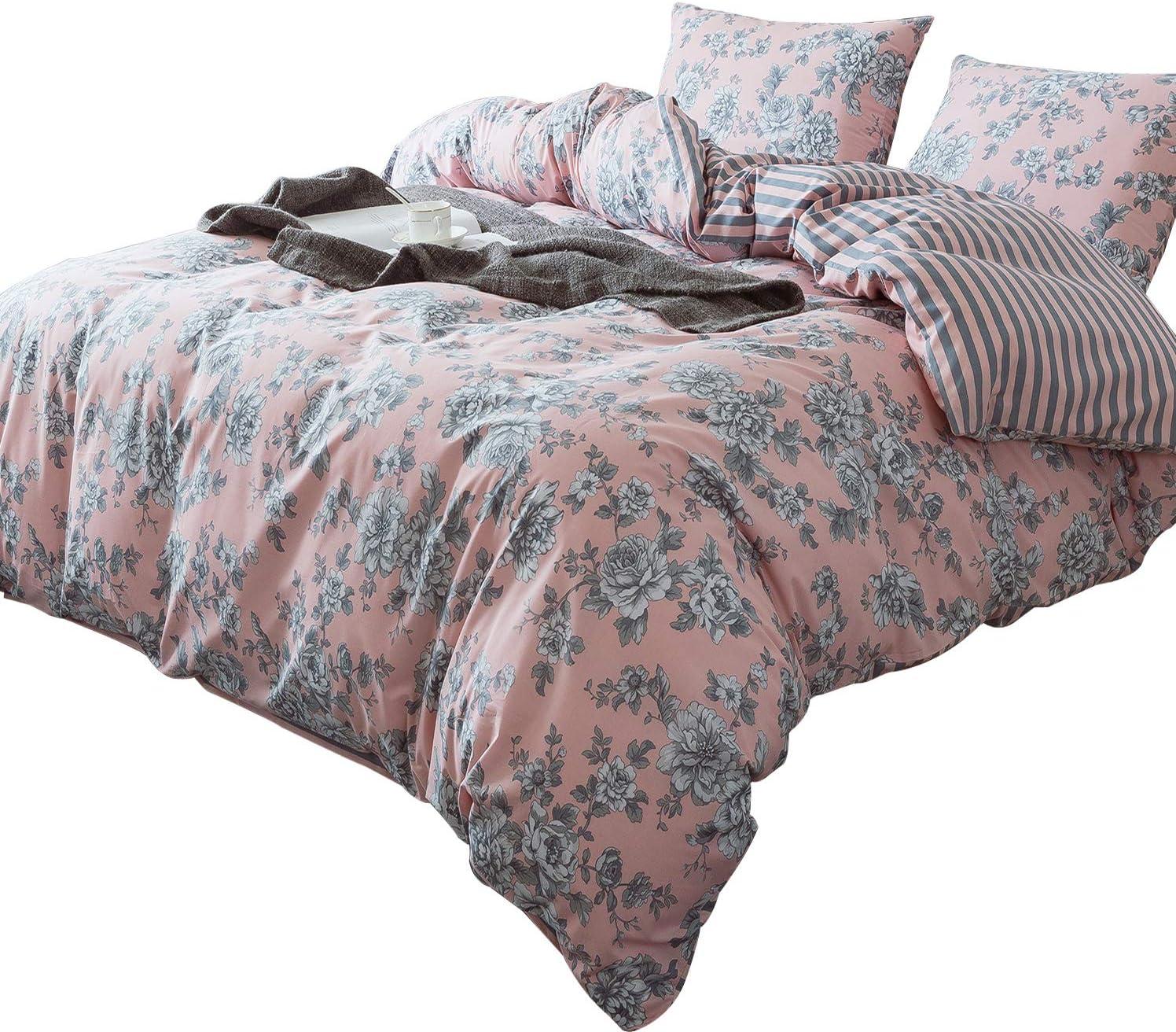 ANNA.Z HOME & DESIGN 3Pc Reversible Cotton Duvet Cover Set. 100% Cotton Percale Fabric. Pre-Washed Soft. Machine Washable.