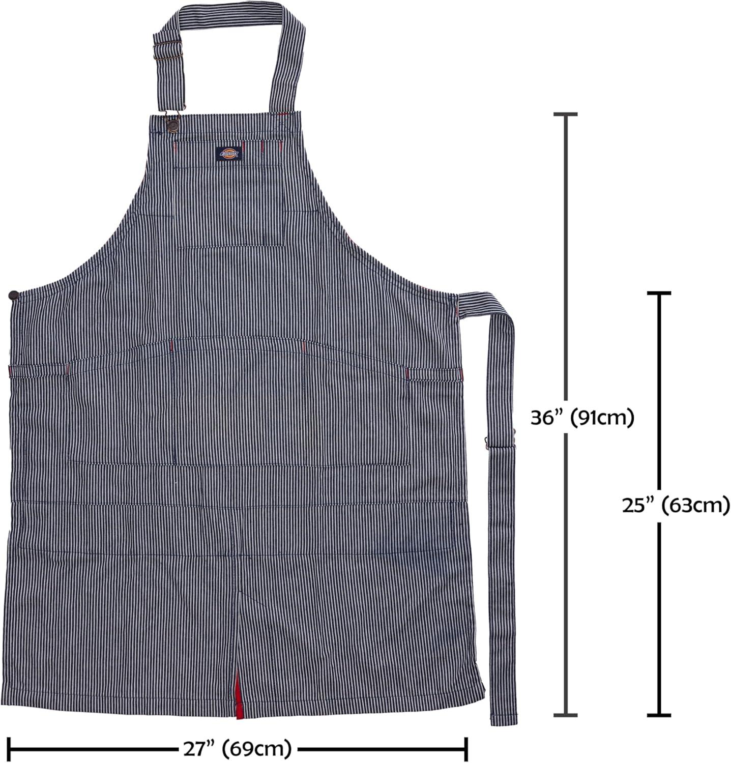 Hickory Stripe Blue and White Canvas Apron with Six Pockets