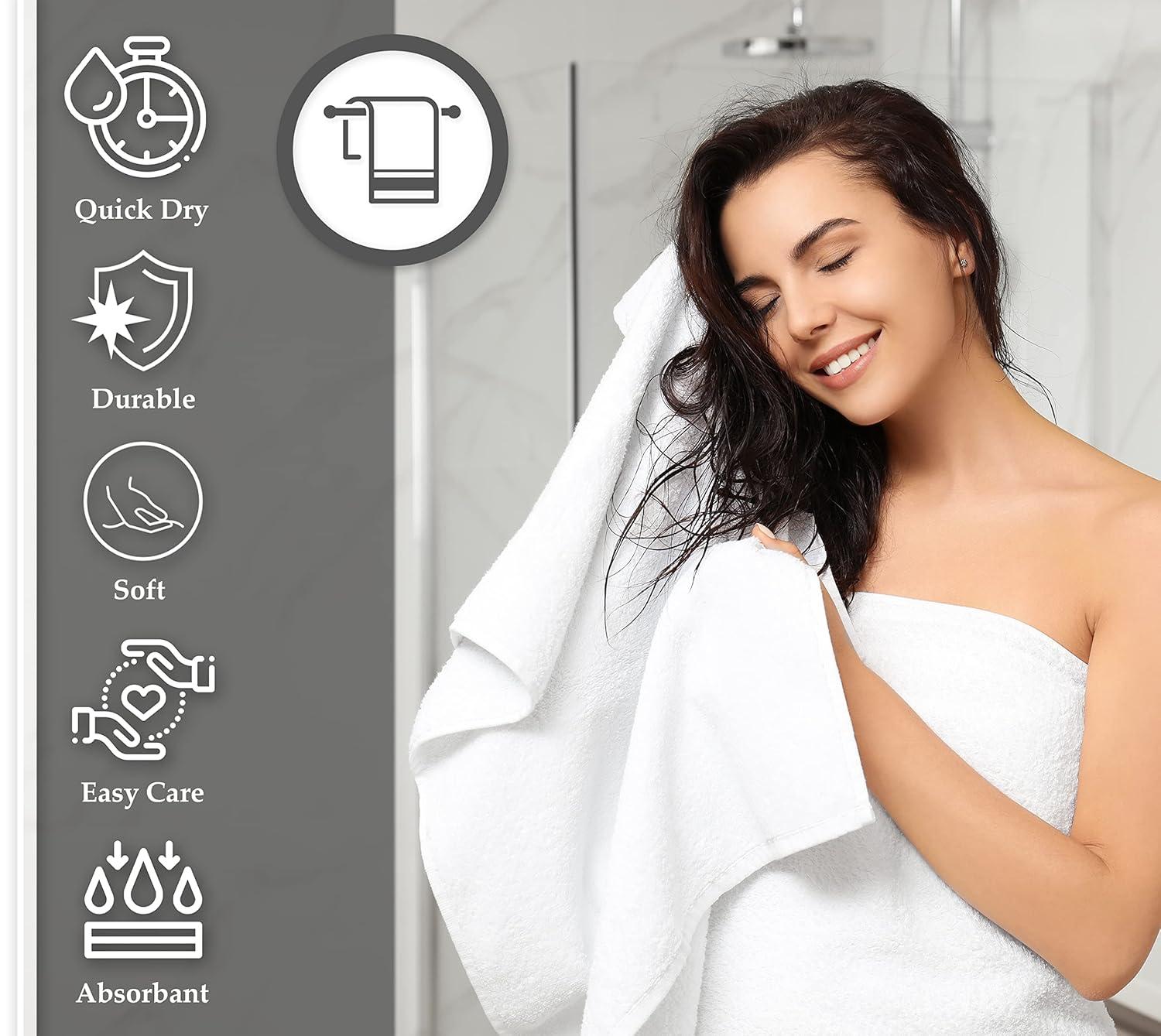 GOLD TEXTILES 6 White Economy Bath Towels Bulk 24x48 Inch Cotton Blend for Softness Commercial Grade Easy Care