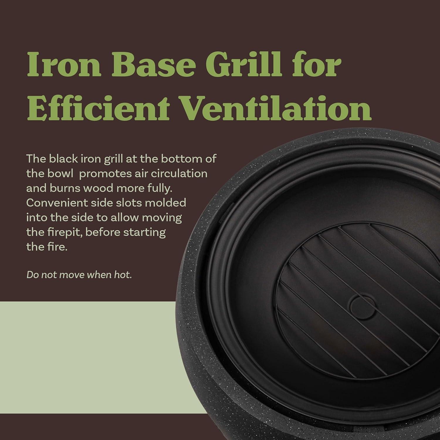 Pure Garden 24" Magnesium Oxide Round Outdoor Fire Pit Set Black: Includes Poker, Cover, 4200 BTU Output