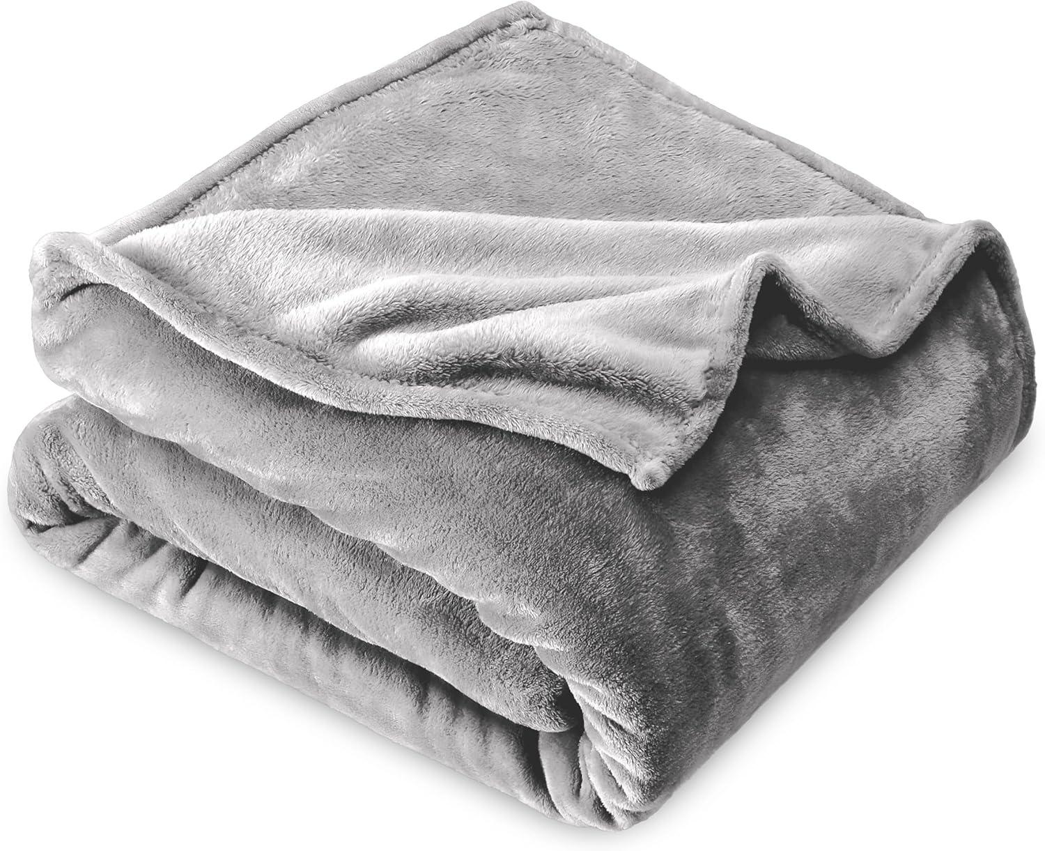 Bare Home Microplush Fleece Blanket - 300 GSM - Fuzzy Microfleece - Soft & Plush - Full/Queen, Light Gray