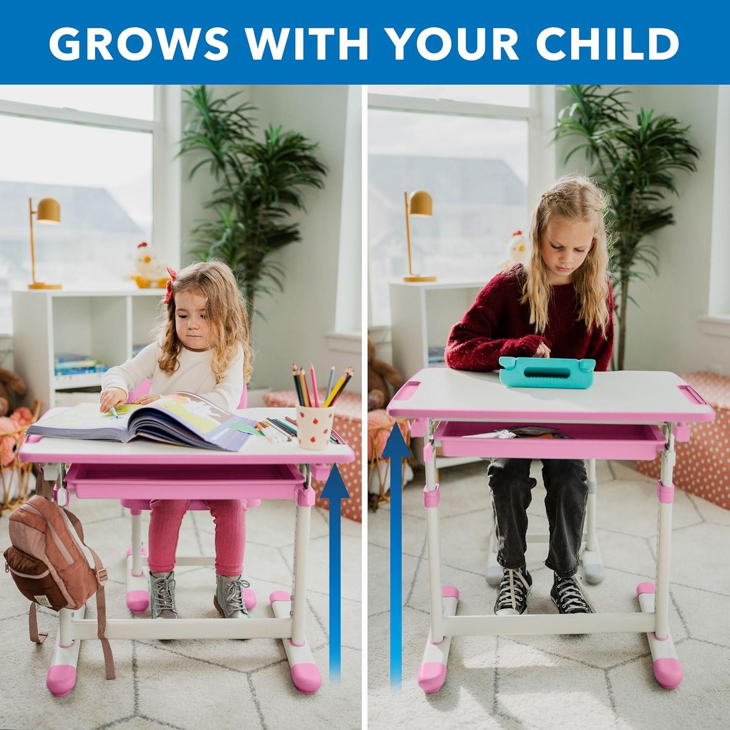 Amarjot Kids Desk and Chair Set with 40 Degree Tilt-able Desktop, Multi-Func Height Adjustable