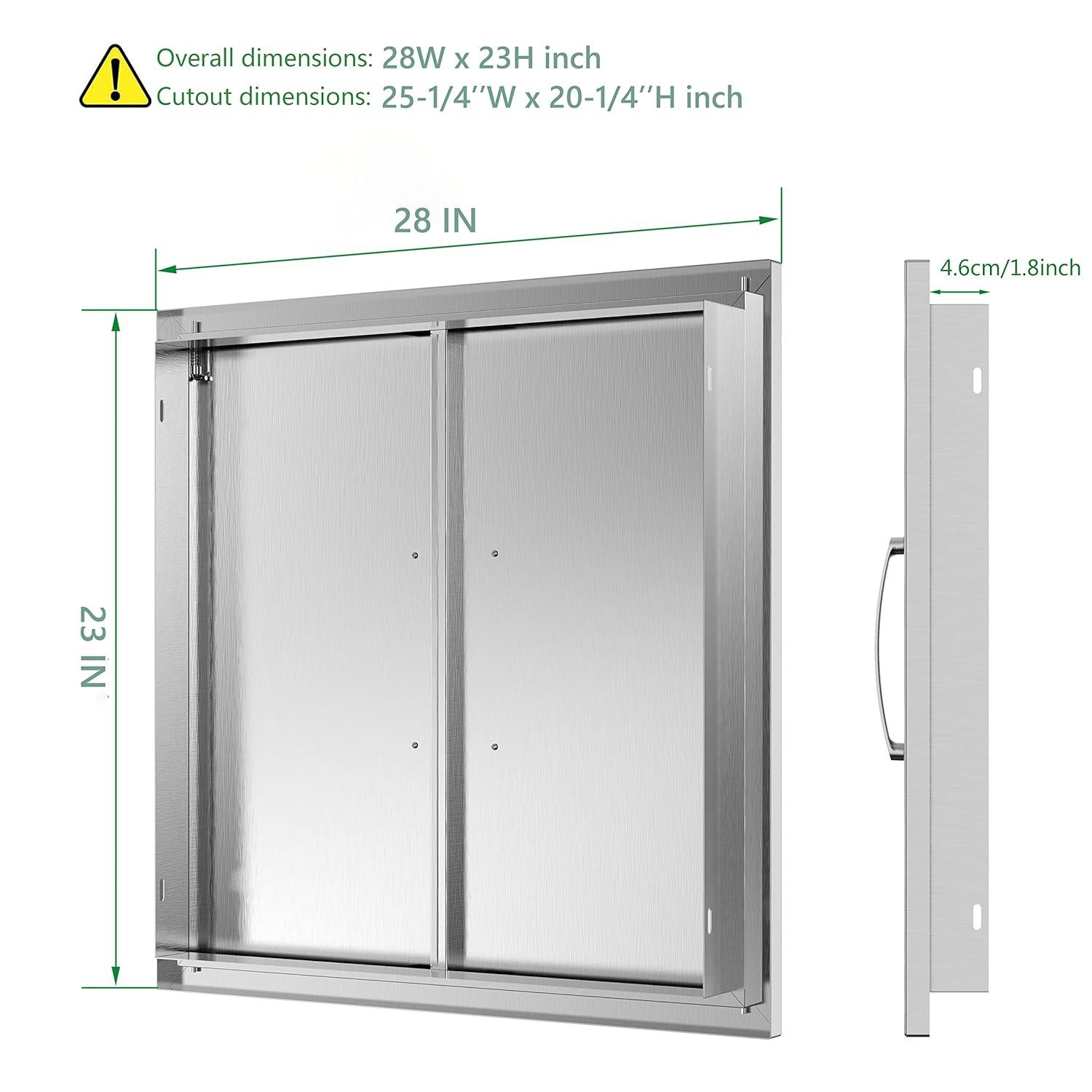 Outdoor Kitchen Doors - 24W x 24H Inch, Double BBQ Access Doors, 304 Stainless Steel for Outdoor Kitchen Cabinet Grill Station or BBQ Island