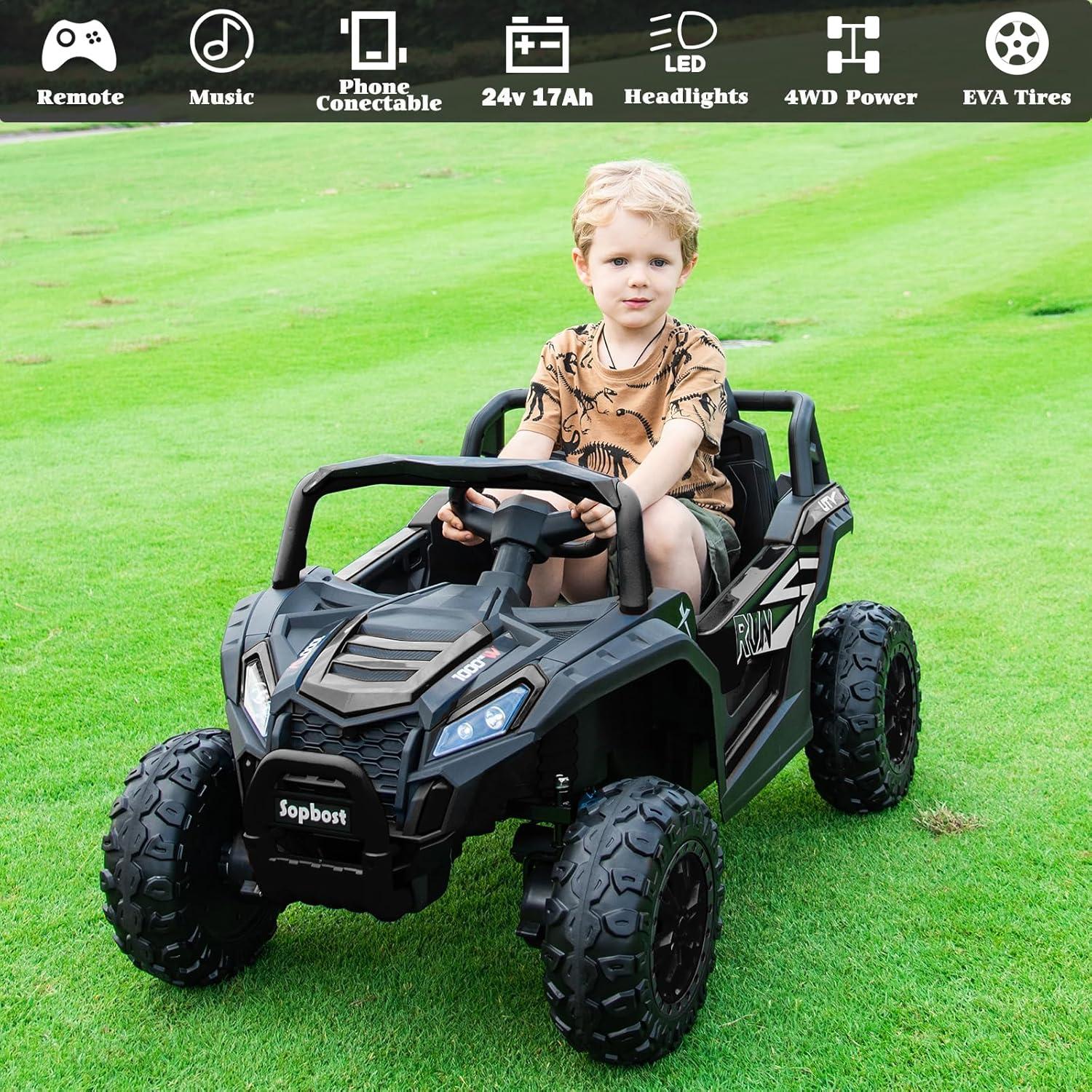 24V Black Off-Road UTV Ride-On Car with Remote Control