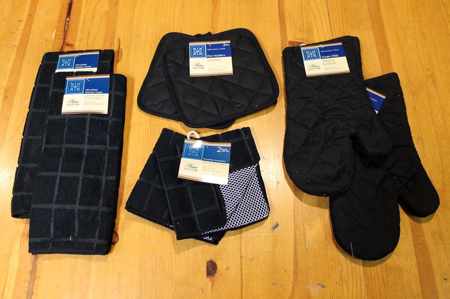 Black 3pc Set Oven Mitt with Potholders for Cooking, Baking, Grilling & Kitchen by Osnell USA