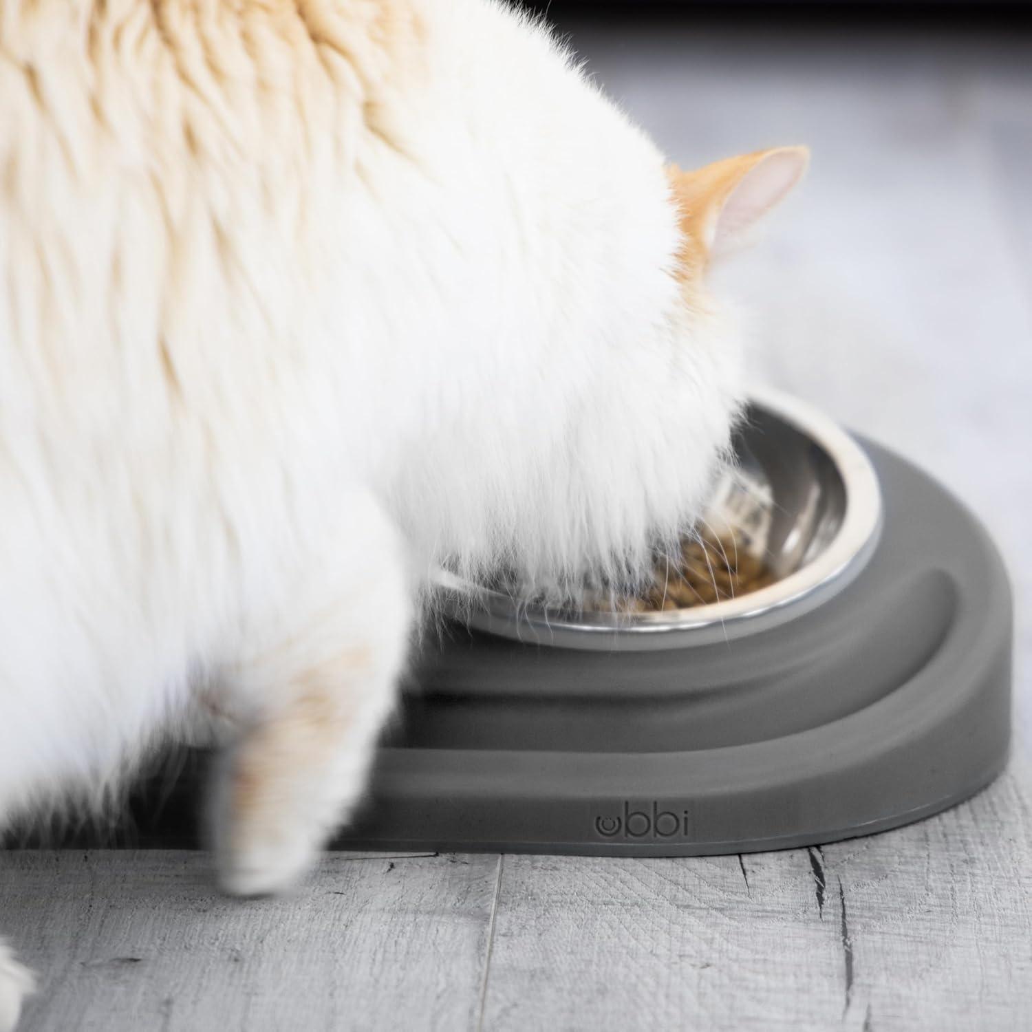 Ubbi Pet Ergonomic Elevated Food and Water Dog Bowl Set with 2 Stainless Steel Bowls, Charcoal Gray