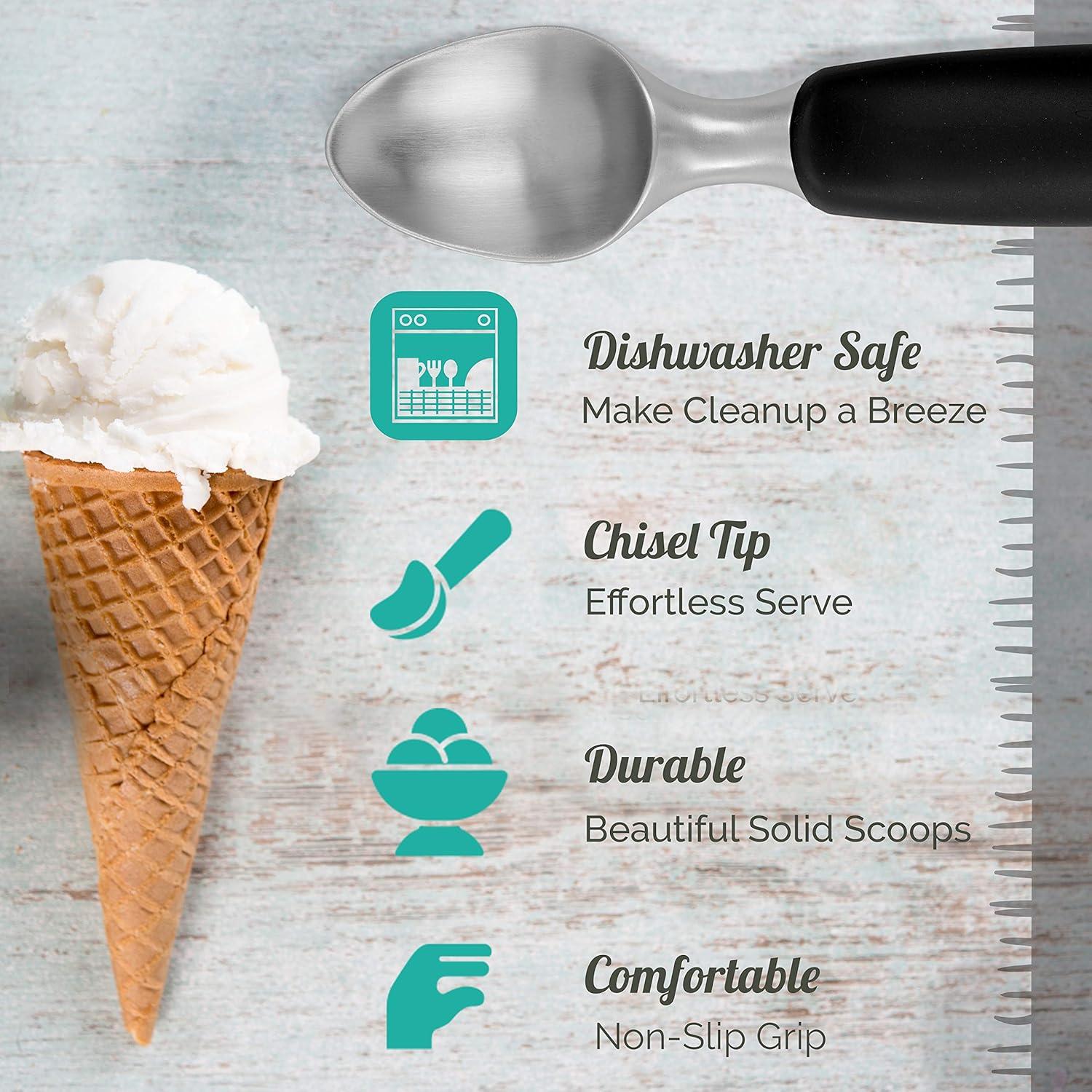 Zulay Kitchen Stainless Steel Ice Cream Scoop with Rubber Grip