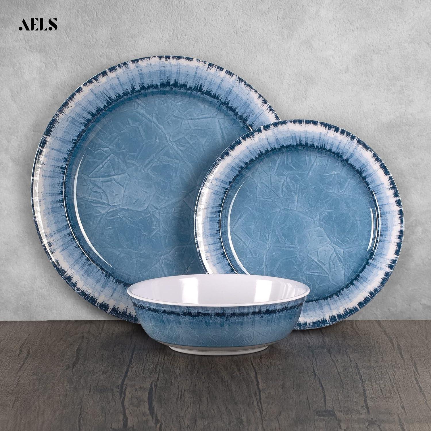 Sunlit Melamine Dinnerware Set of 18 Pcs Dinner Dishes Set for Indoor and Outdoor Use, Dishwasher Safe, Lightweight Unbreakable, BPA Free (Navy, Service for 6 (18pcs))