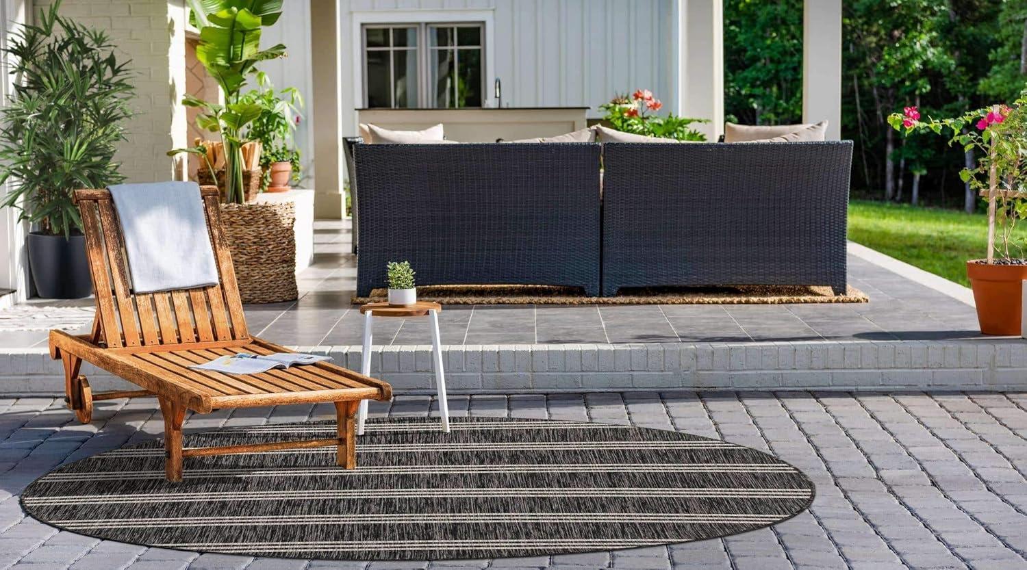 Charcoal and Gray Round Synthetic Outdoor Area Rug