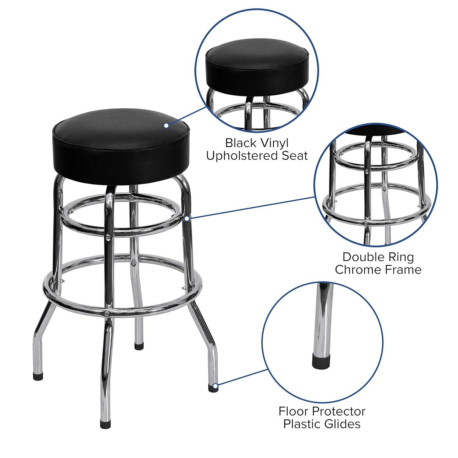 Flash Furniture Double Ring Chrome Barstool with Black Seat