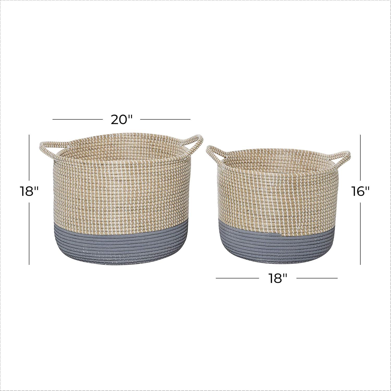 DecMode 18", 20" Brown Sea Grass Contemporary Storage Basket, 2 - Pieces