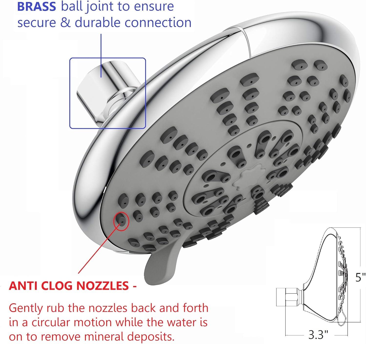 5-Inch Chrome Dual Shower Head with Handheld Spray and Brass Connector