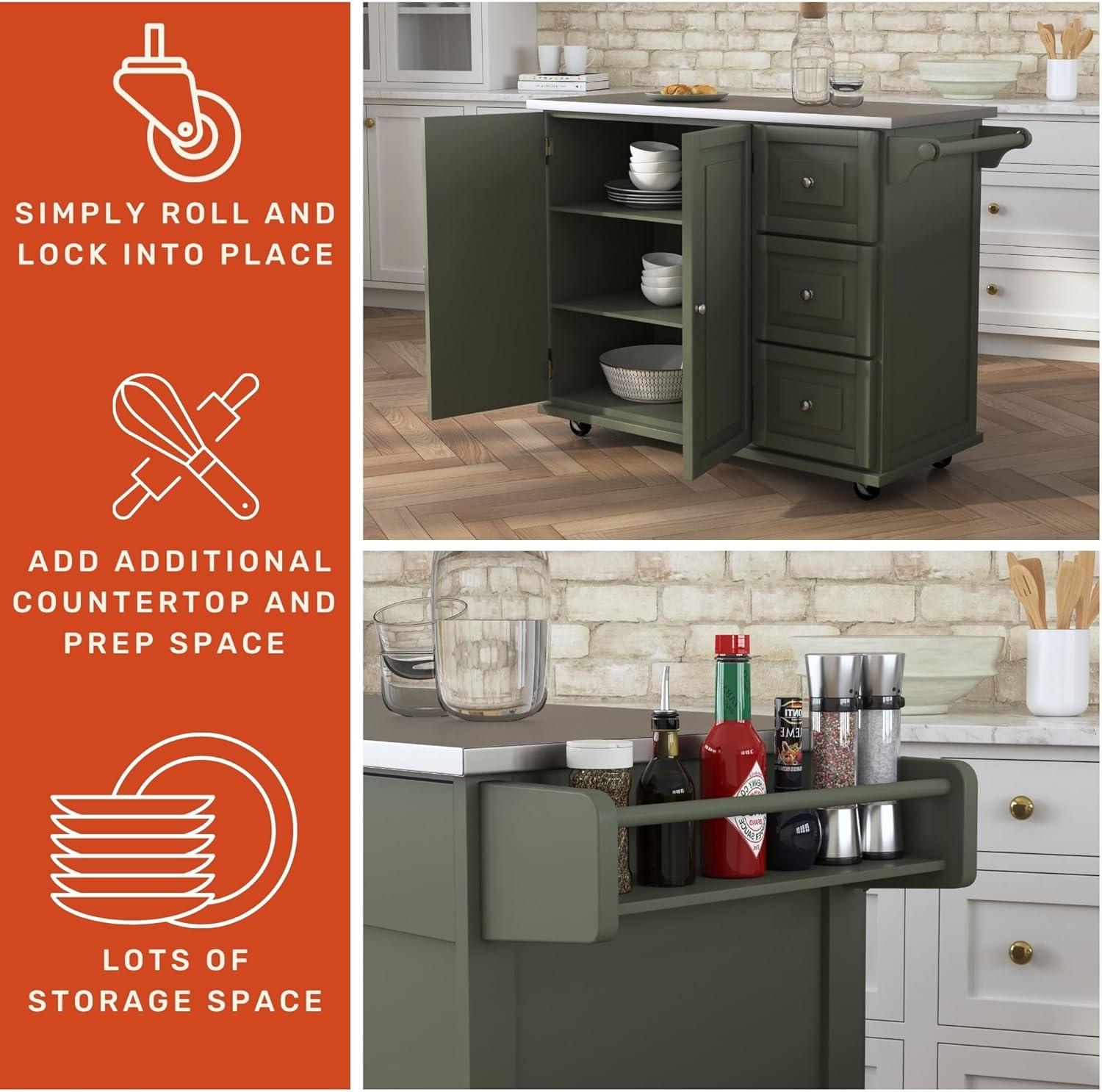 Homestyles Dolly Madison Engineered Wood Kitchen Cart in Sage Green/Nickel