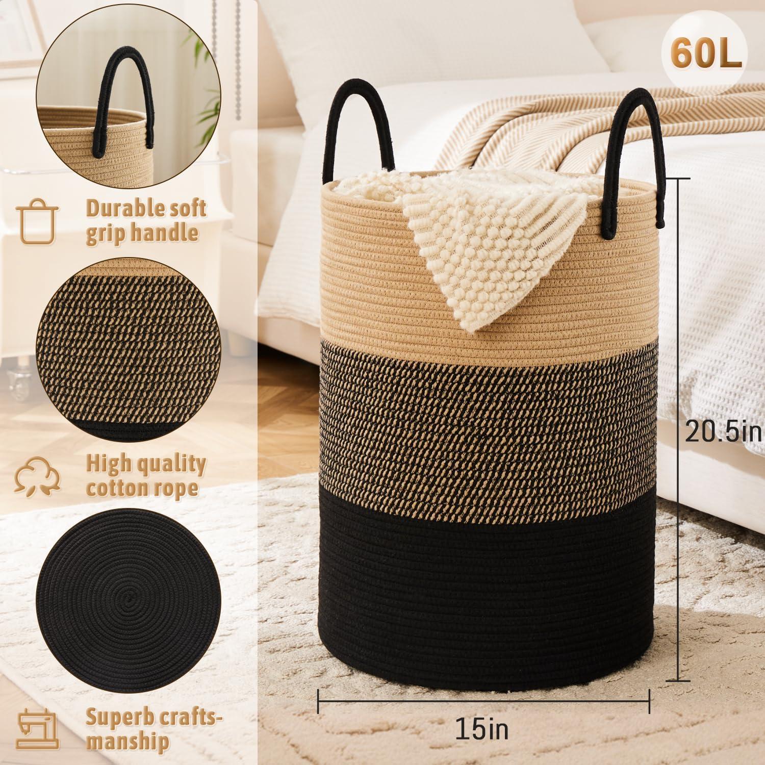 Beachcrest Home™ 60L Cotton Rope Woven Laundry Basket, Multifunctional Storage Sorter For Dirty Clothes In Bathroom And Living Room