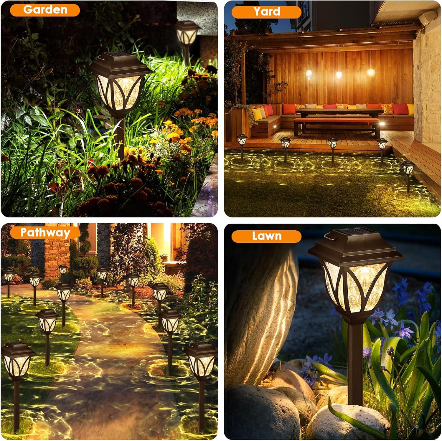 8 Pack Solar Garden Lights, Solar Lights Outdoor Waterproof, Solar Pathway Lights, Solar Path Lights,Solar Stake lights,Solar Landscape Lights, For Yard,Patio,Landscape,Walkway,Lawn and GradenKEJI