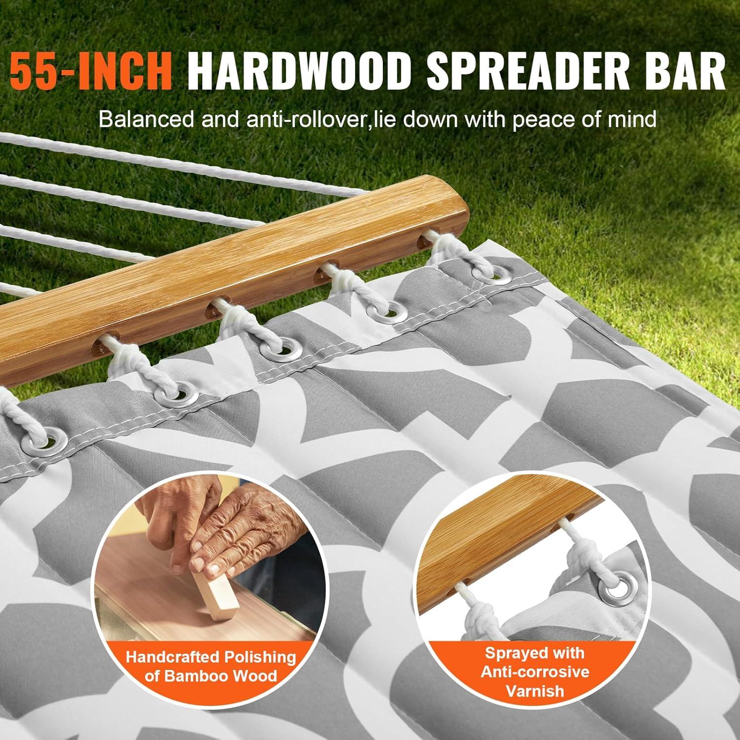 2 Person 12.3 ft Hammock with Stand Included Double Hammock with Curved Spreader Bar and Detachable Pillow