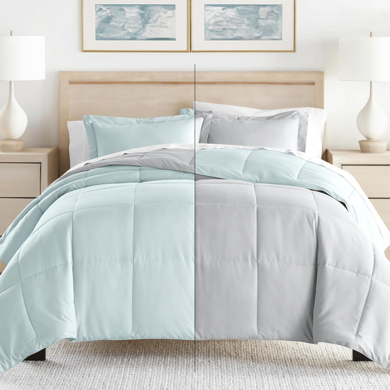 Aqua and Gray Twin Microfiber Down Alternative Comforter Set