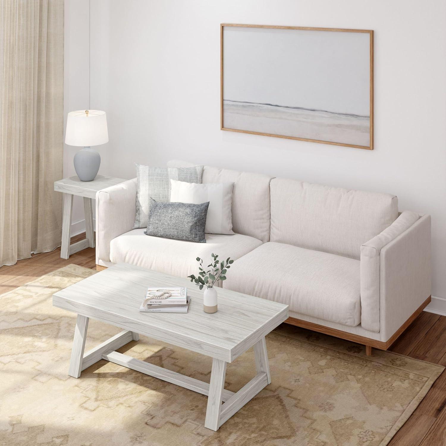 Plank+Beam Farmhouse Coffee Table, 48" Solid Wood Tables for Living Room, Rectangular Center Table