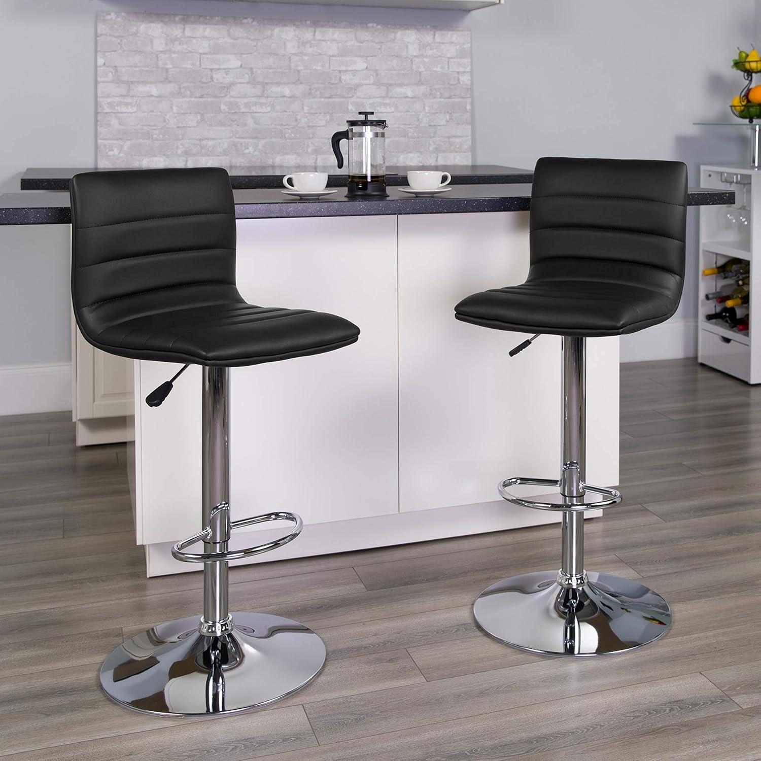 Black Vinyl Adjustable Height Swivel Barstool with Chrome Base