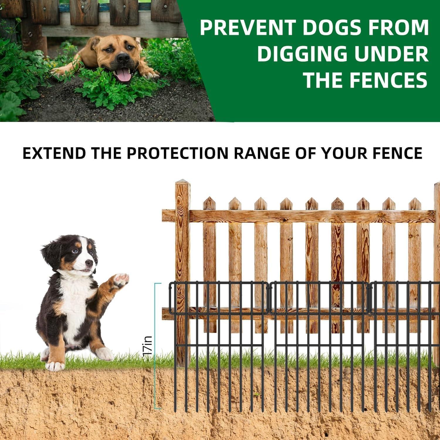 25 Pack Garden Animal Barrier Fence, 1.65inch Spike Spacing No Dig Fence, Reusable Rustproof Metal Fence Border, Dogs Rabbits Blocker Fence for Outdoor Yard, Total 27ft(L) x 17inch(H)