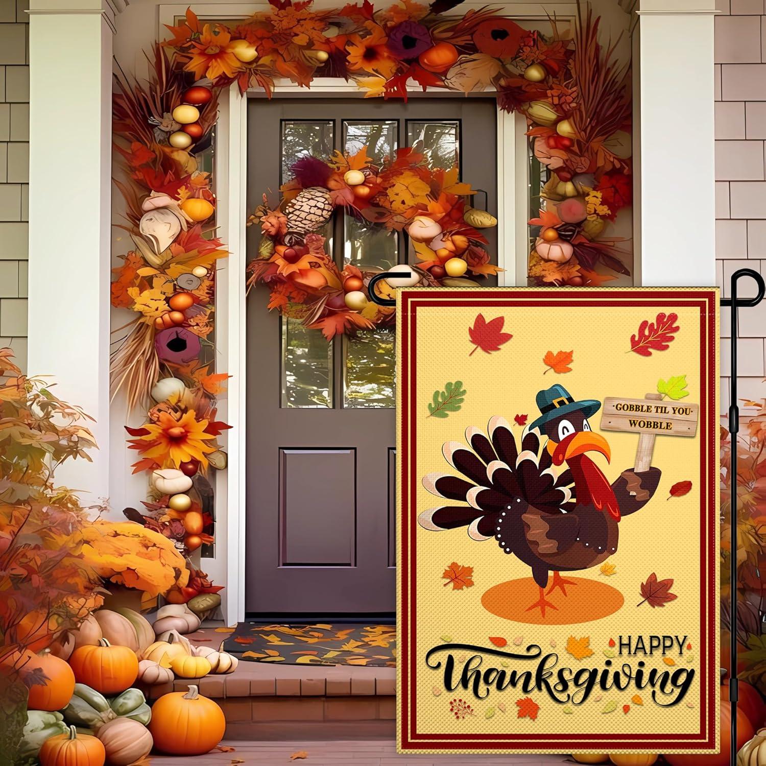 Thanksgiving Garden Flag,Happy Thanksgiving Flags 12 x 18 Inch Thanksgiving House Flag Double-Sided 2 Layer Thanksgiving Turkey House Flag For Thanksgiving Decoration