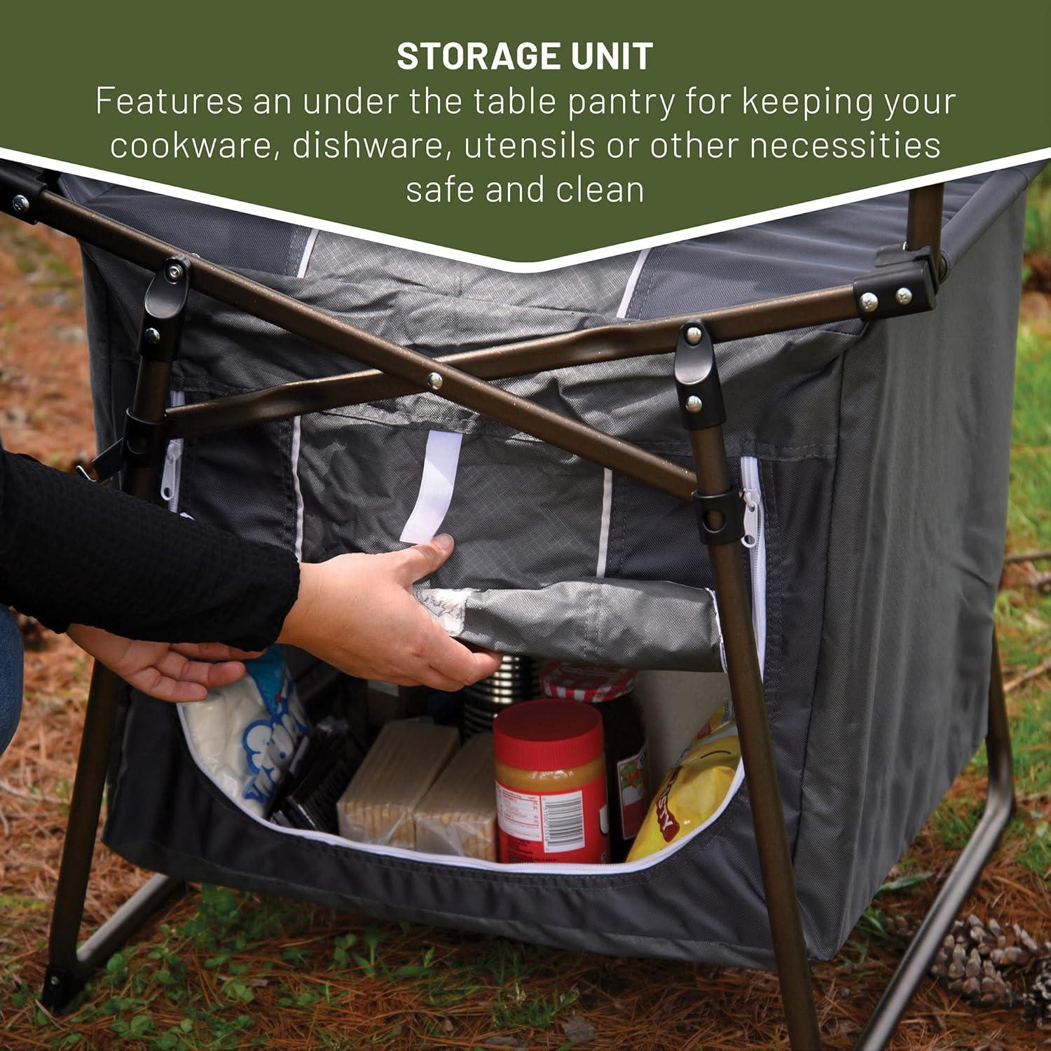 TIMBER RIDGE Folding Camping Kitchen Table – Lightweight Aluminum Cook Station with Storage & Carry Bag, Portable BBQ Grill Table, Gray.