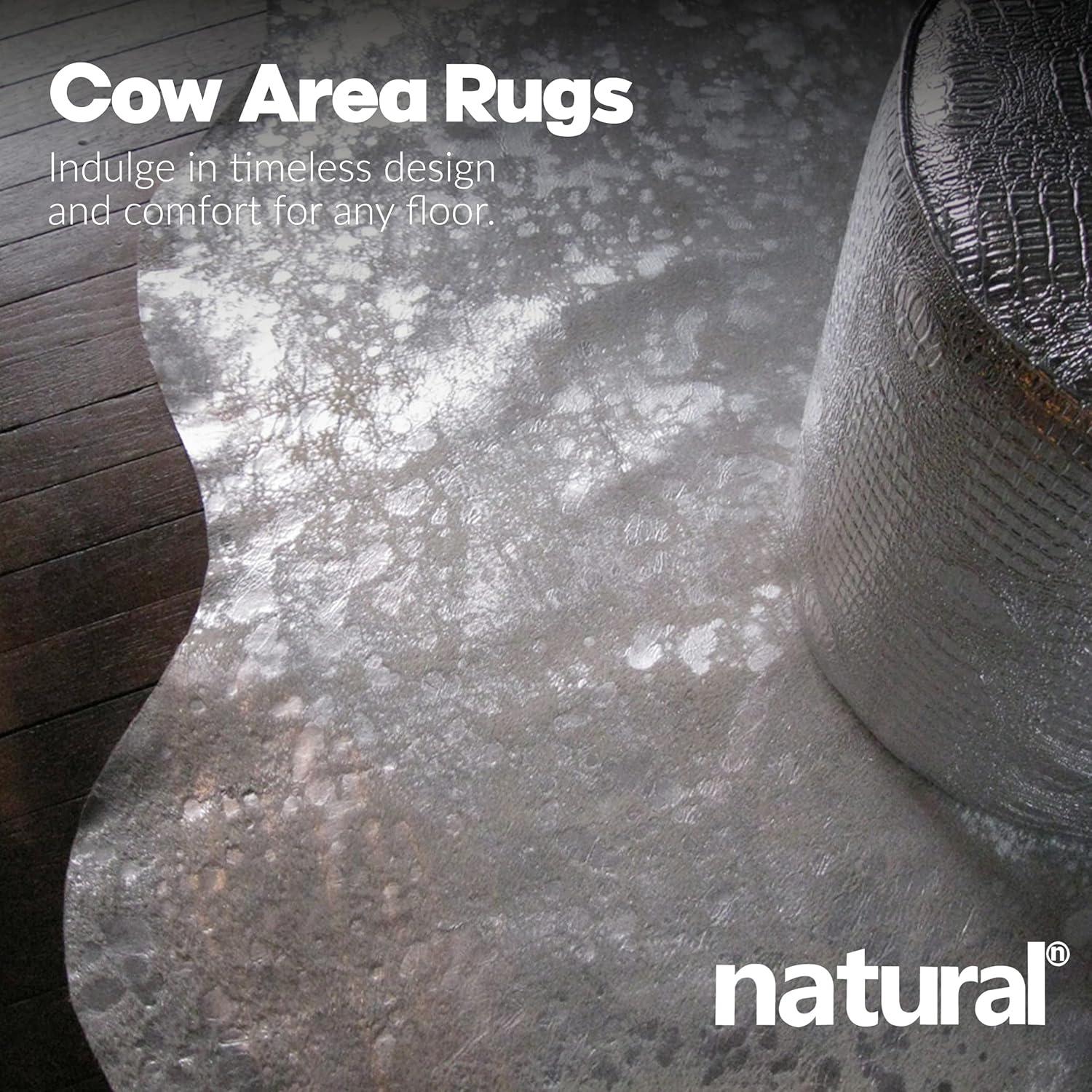 Natural Scotland Cowhide Area Rugs for Living Room and Bedroom | Handmade 100% Cow Rug with Low Pile | Shed-Resistant Home and Office Rug, Grey & Silver, 6 ft x 7 ft