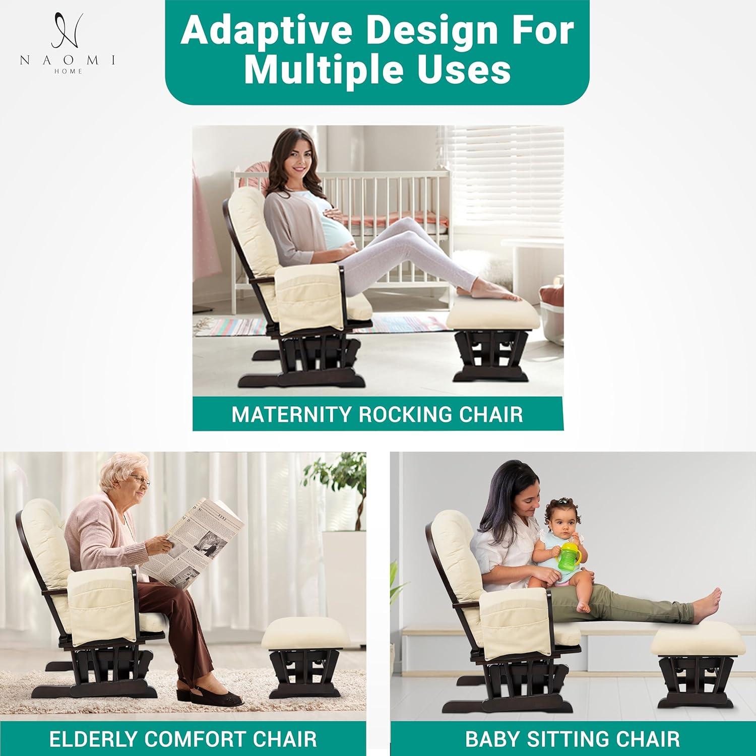 Brisbane Nursery Glider & Ottoman Sets, Glider Recliner Nursery Rocking Chair, Nursery Glider Rocker with Ottoman, Reclining Gliders & Chairs for Breastfeeding, Reading, Napping - Espresso/Cream