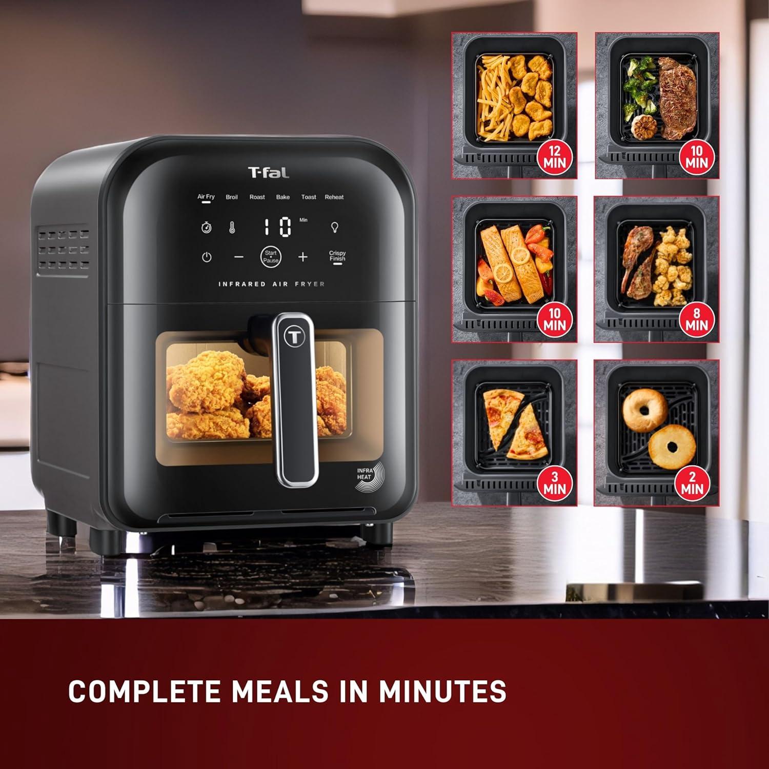 T-fal 6.3 Quart Infrared Air Fryer, 7-In-1 Cooking Functions, Digital Touch Screen, Black