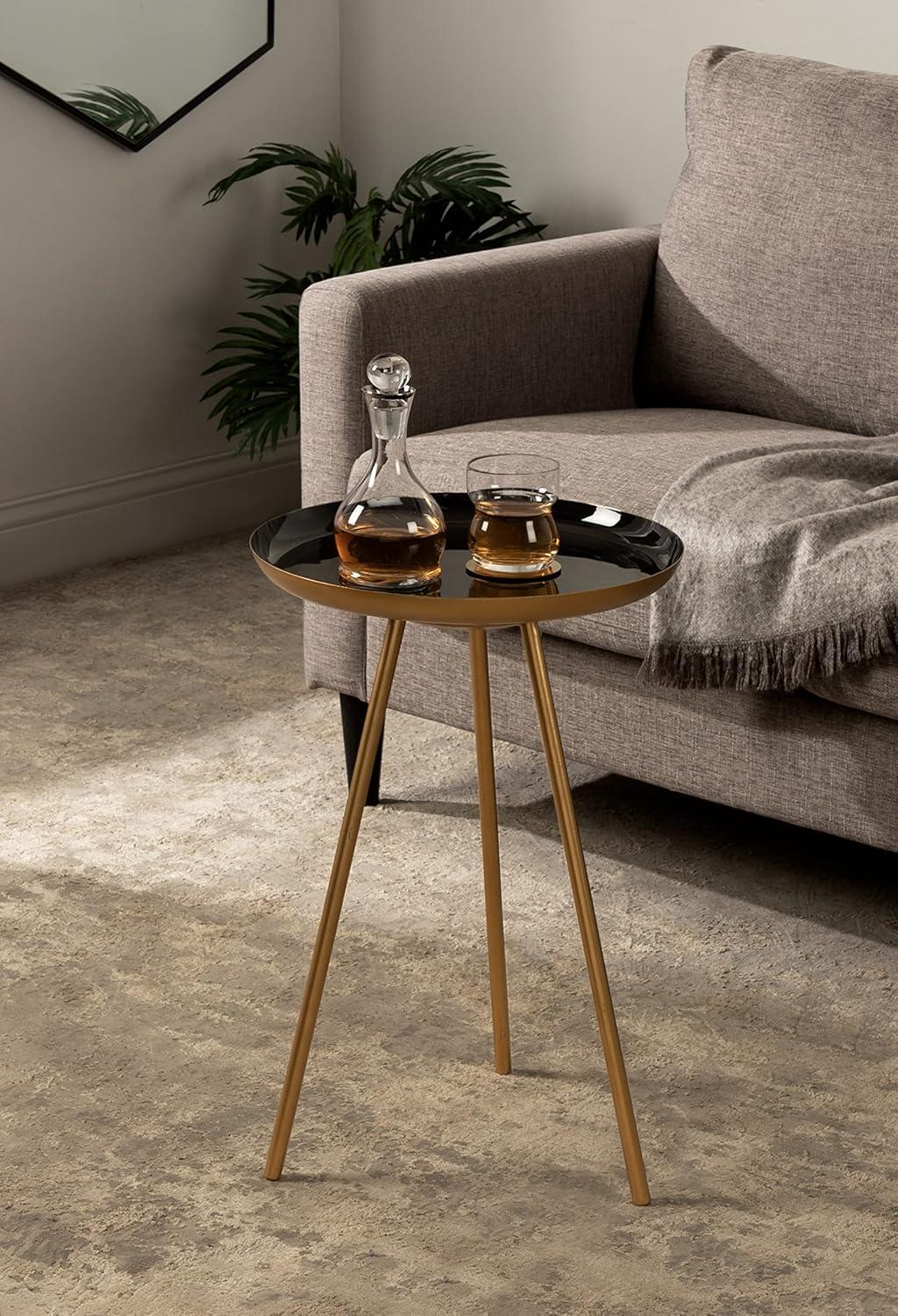 Kate and Laurel Laranya Round Metal Side Table, 15x15x22.5, Black and Gold