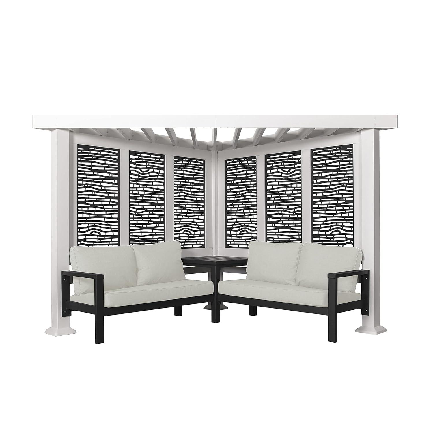 Backyard Discovery Backyard Discovery Ridgedale 12' x 8' Modern Galvanized Steel Cabana Corner Pergola with Shade Sail Canopy and Conversation Seating